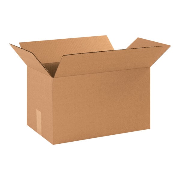 A brown cardboard box with an open lid.