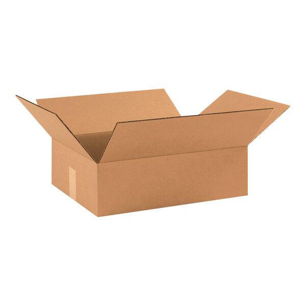 A brown cardboard box with an open lid.