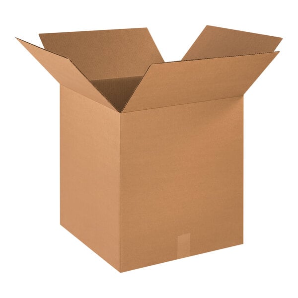 A Lavex cardboard shipping box with an open lid.