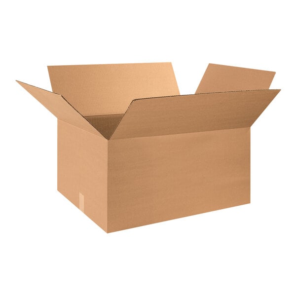 A Lavex cardboard shipping box with an open lid.