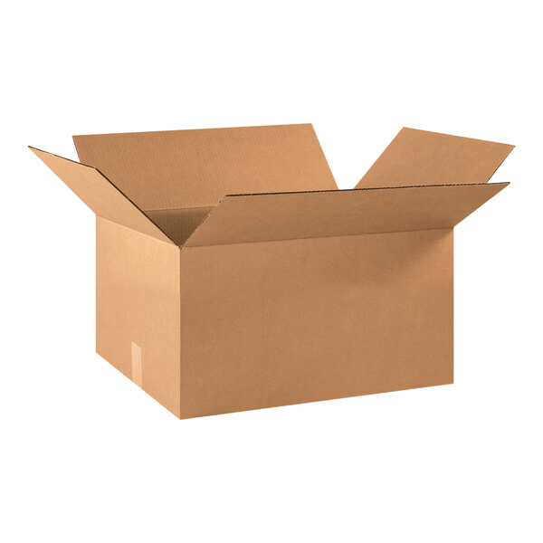 A brown Lavex cardboard shipping box with one open side.