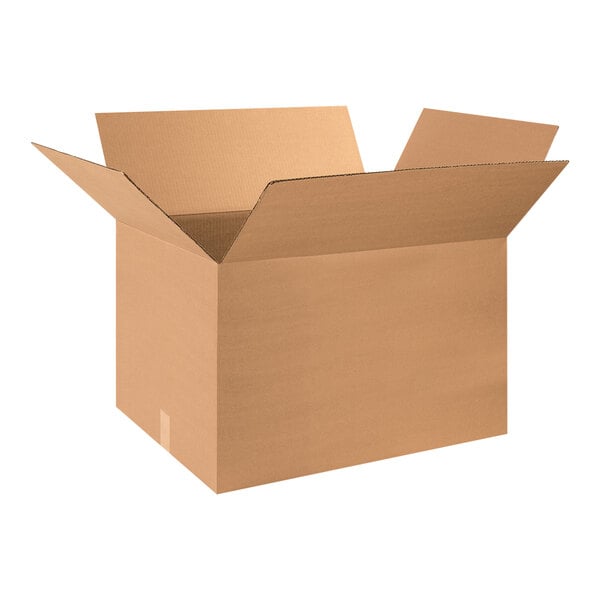 A Lavex cardboard shipping box with an open lid.