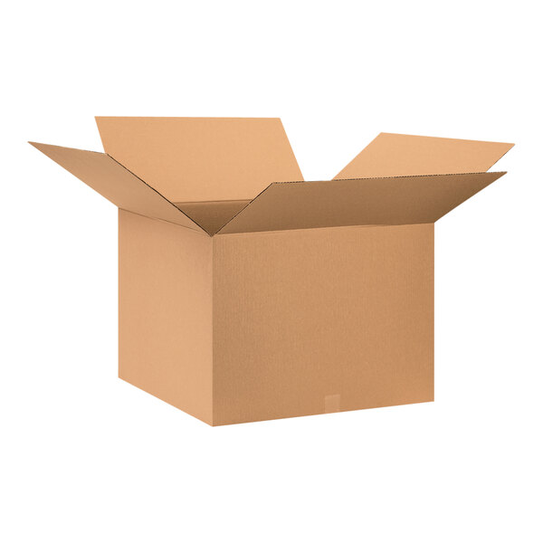 A Lavex cardboard shipping box with an open lid.