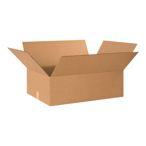 A Lavex cardboard shipping box with an open lid.