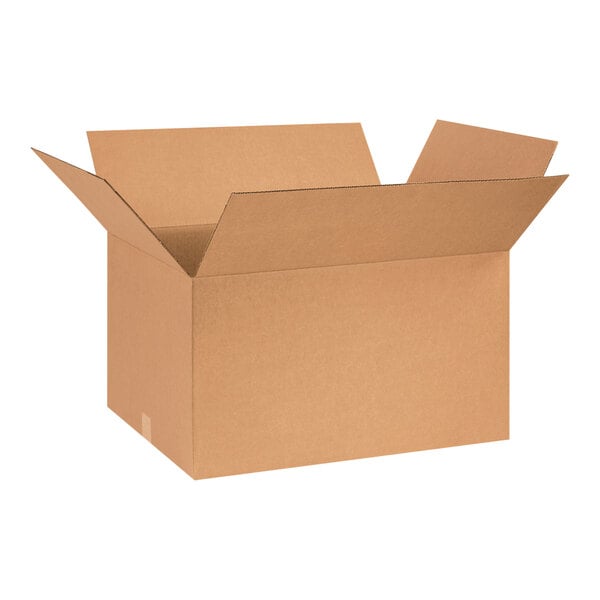 A Lavex kraft cardboard shipping box with an open lid.