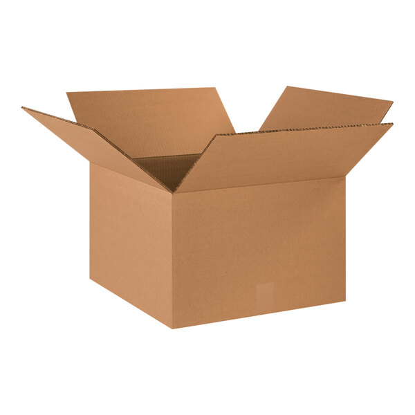 A Lavex cardboard shipping box with an open lid.