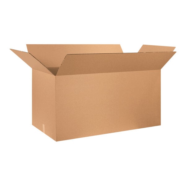 A brown cardboard box with an open lid.