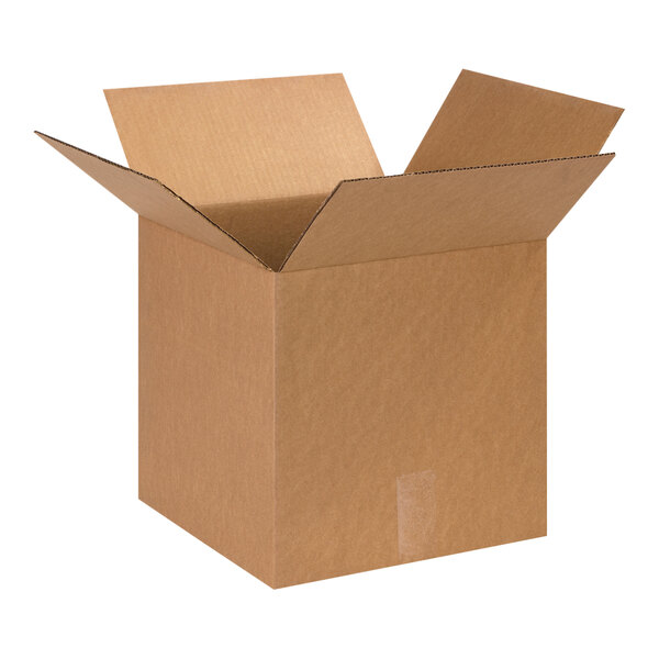 A close-up of a Lavex heavy-duty cardboard shipping box with an open lid.