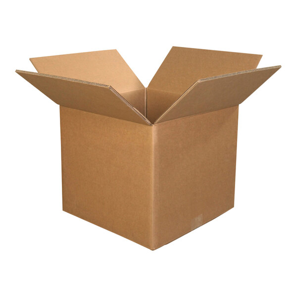 A Lavex cardboard shipping box with an open lid.