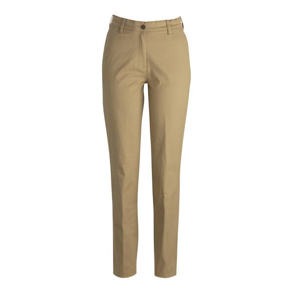 Edwards tan performance pants for women with buttons and pockets.