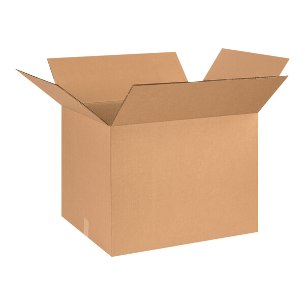 A Lavex heavy-duty cardboard shipping box with an open lid.