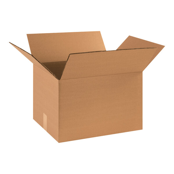 A brown cardboard box with an open lid.