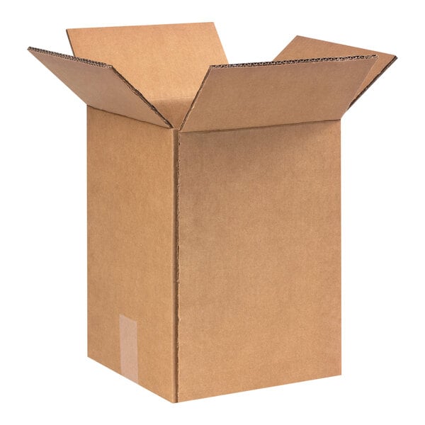 A Lavex cardboard shipping box with a lid open.