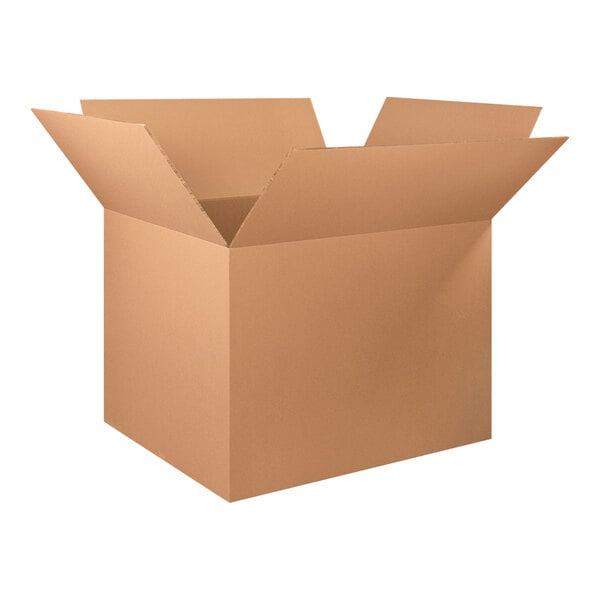 A Lavex cardboard shipping box with an open lid.