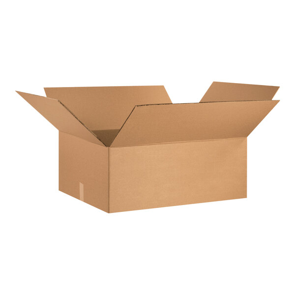 A Lavex cardboard box with a lid open.