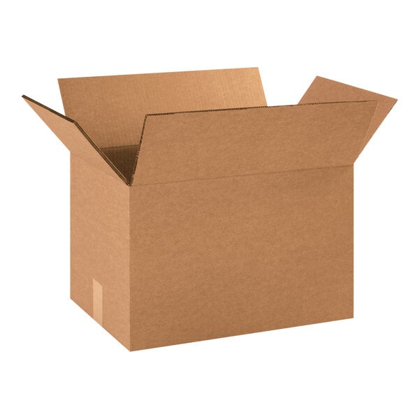 A brown Lavex cardboard shipping box with an open lid.