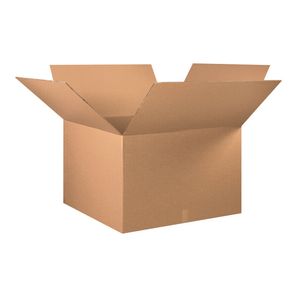 A Lavex cardboard shipping box with an open lid.