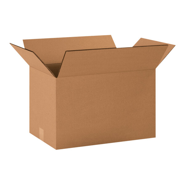 A brown cardboard box with an open lid.
