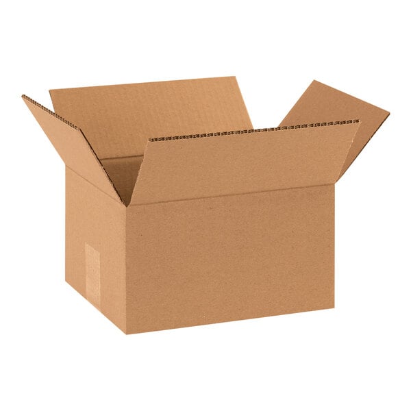 A brown cardboard box with the lid open.