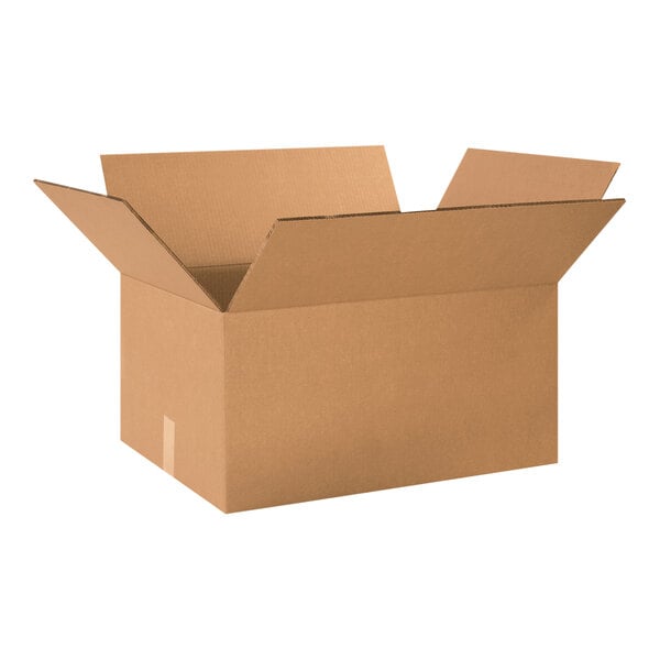 A Lavex cardboard shipping box with an open lid.