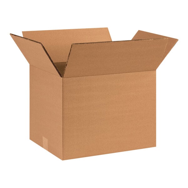 A Lavex heavy-duty cardboard shipping box with an open lid.