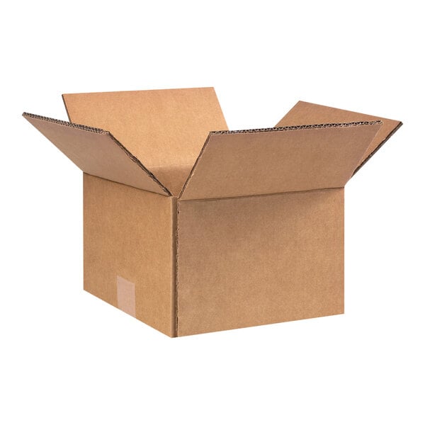 A Lavex cardboard shipping box with an open lid.