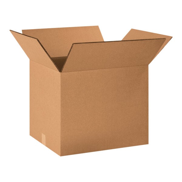 A Lavex cardboard shipping box with an open lid.