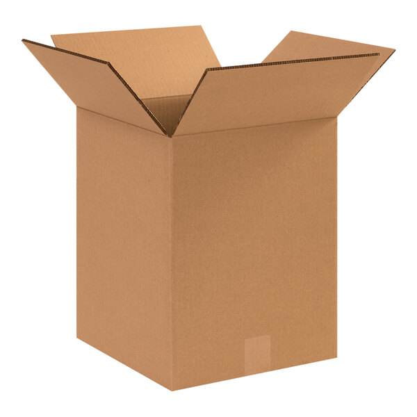 A close-up of a Lavex heavy-duty cardboard shipping box with an open lid.