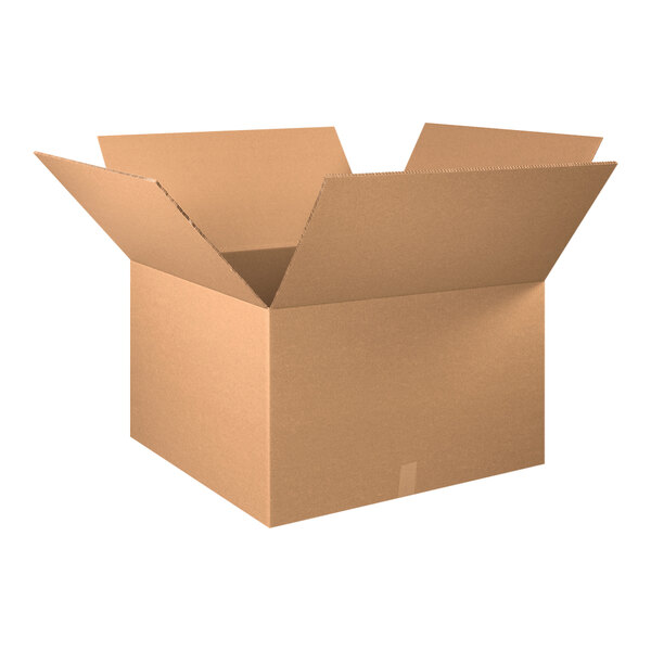 A Lavex cardboard shipping box with an open lid.