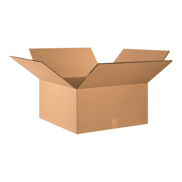 A Lavex cardboard shipping box with an open lid.