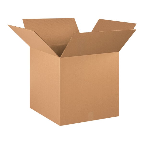 A Lavex cardboard shipping box with an open lid.