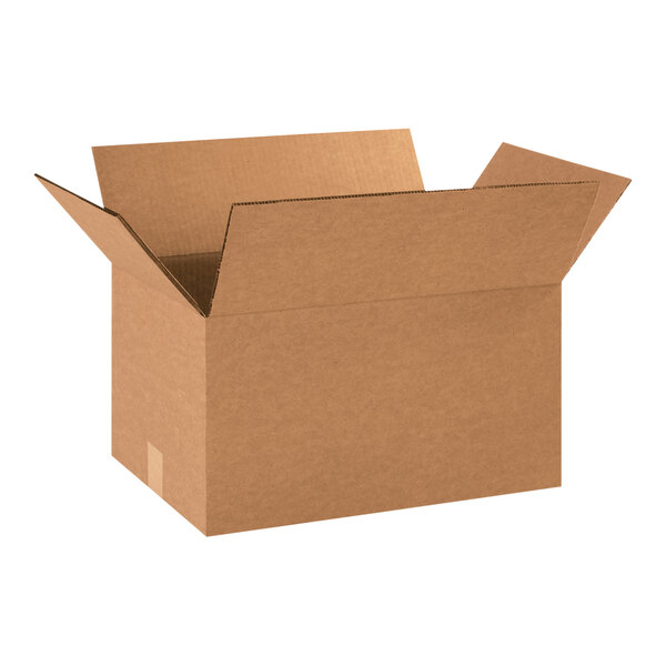 A brown cardboard box with an open lid.