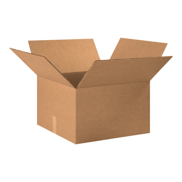 A Lavex cardboard shipping box with an open lid.