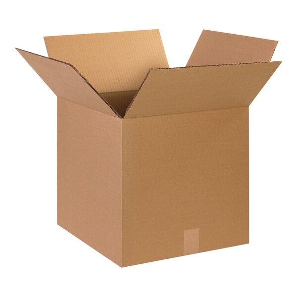 A Lavex cardboard shipping box with an open lid.