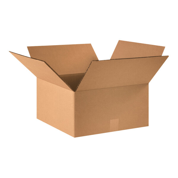 A Lavex kraft cardboard shipping box with an open lid.