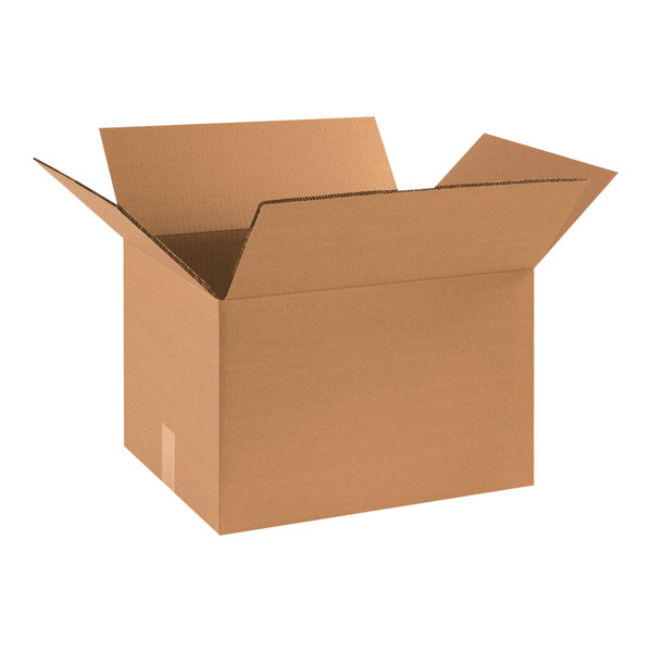 A close-up of a Lavex cardboard shipping box with an open lid.