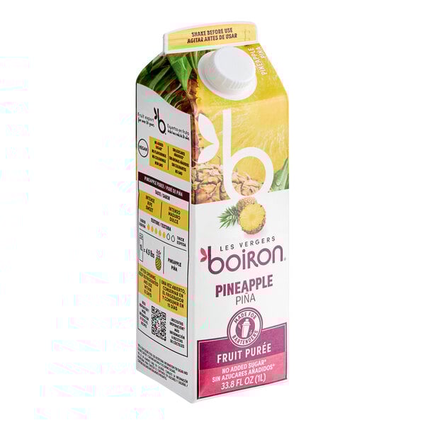 A 1-liter carton of Les Vergers Boiron Pineapple Real Fruit Puree.