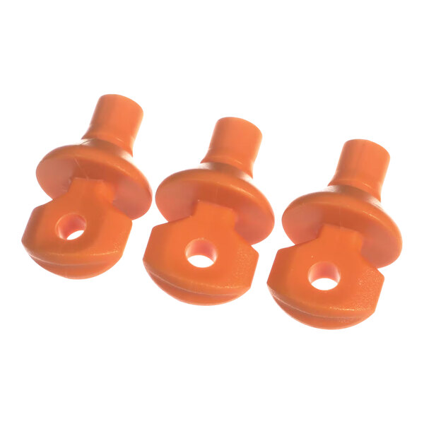 A set of three orange plastic retaining knobs for Zumex Speed Pro juicers.