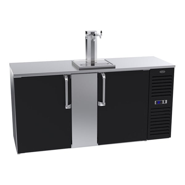 Krowne DB72R-BSS-LR 72" Triple Tap Kegerator Beer Dispenser with Right Side Compressor - Black, (7) 1/4 Keg Capacity