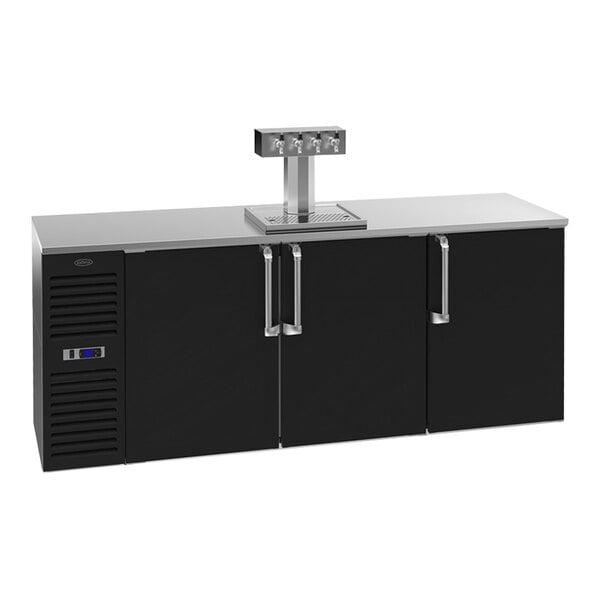 A black Krowne beer dispenser with two doors.