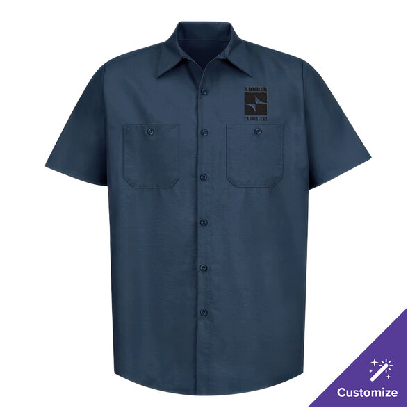 Red Kap SP24NV Men's Short Sleeve Navy Customizable Poplin Industrial Work Shirt - Medium