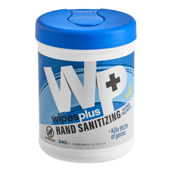 WipesPlus 6" x 6 3/4" 240-Count Lemon Scent Alcohol-Free Hand Sanitizing Wipes