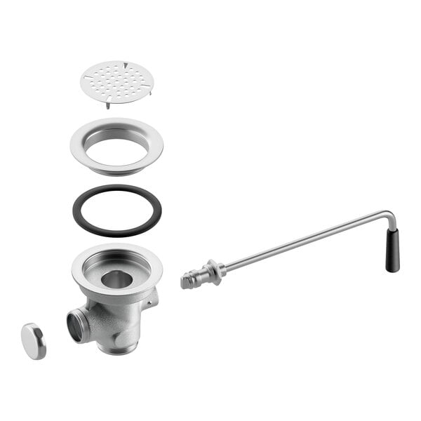 A metal twist handle waste valve with a strainer and gasket for a 3 1/2 inch sink opening.