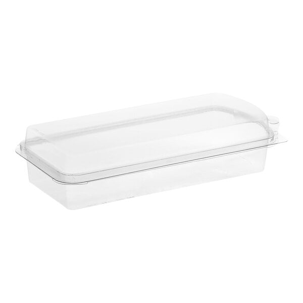 A D&W Fine Pack clear plastic clamshell herb pack with a lid and hang tab.