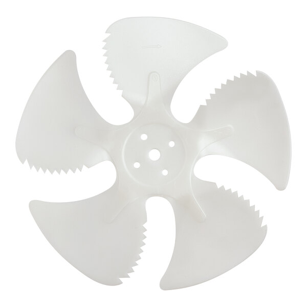 A white plastic Avantco evaporator fan blade with four blades.