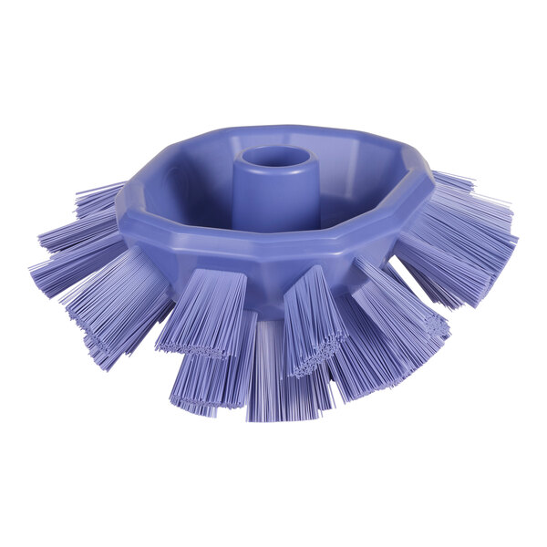 A blue plastic brush head with long bristles.