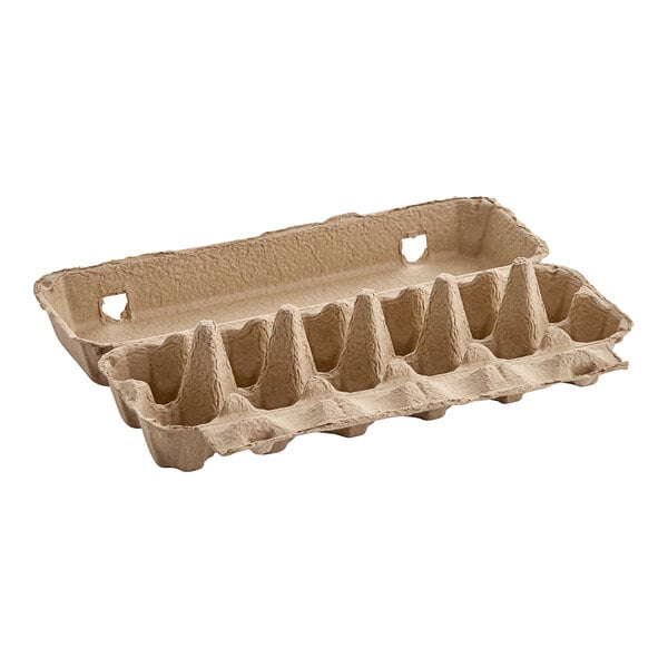A white cardboard Choice Pulp egg carton with one dozen holes.