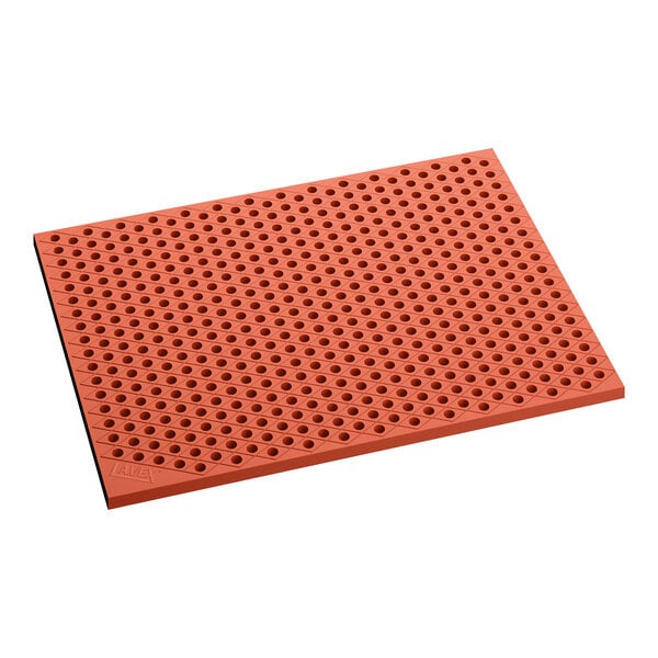 Lavex 2 7/16' x 3 1/4' Heavy-Duty Red Rubber Straight Edge Grease-Resistant Anti-Fatigue Diamond Floor Mat - 7/8" Thick