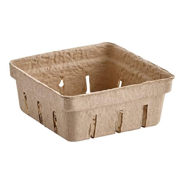 A small, square, brown pulp produce basket.