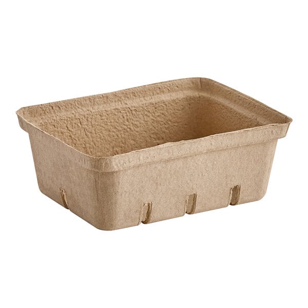 A rectangular brown cardboard container with holes.